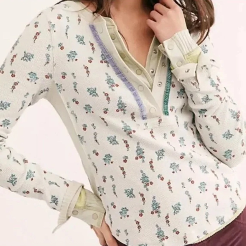 Free People Floral Henley Thermal Top